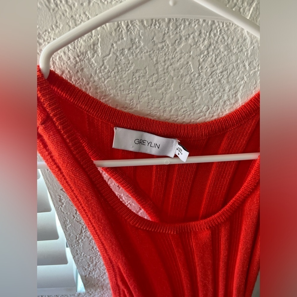 Greylin magan knit tank dress with back cut out fire orange medium - Picture 5 of 8